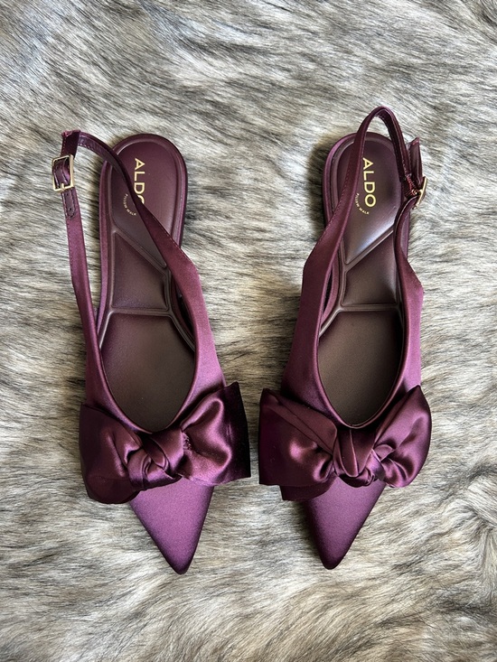 Aldo Shoes - ALDO Bow Pointed-Toe Slingback Ballerina Festive Flats in Plum Women’s 9
